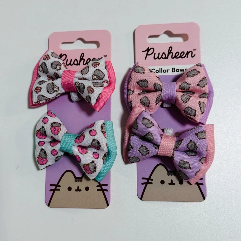 Pusheen Cat Harness Leash Set + 2 Cat Collars + 4 Collar Bows Bundle Small